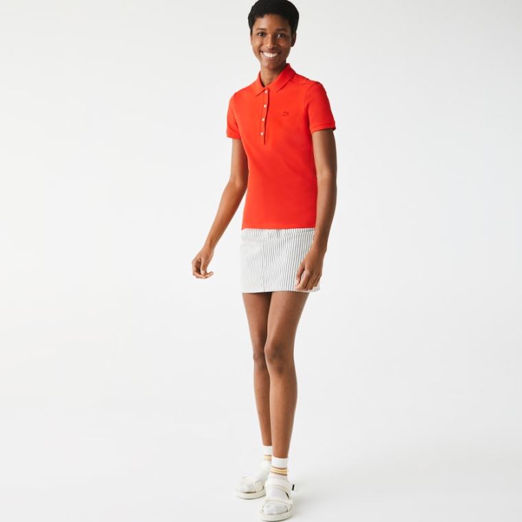 Lacoste Stretch Bomulds Piqué Polo Shirt Rød | hzmO4w8z