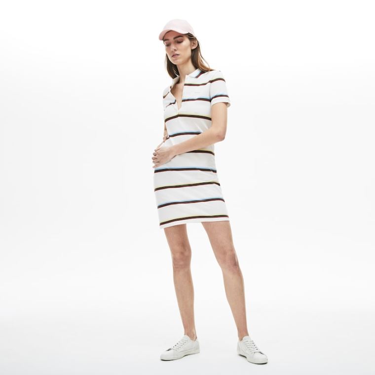 Lacoste Stretch Bomulds Polo Kjole Hvide | Crvn1vF6