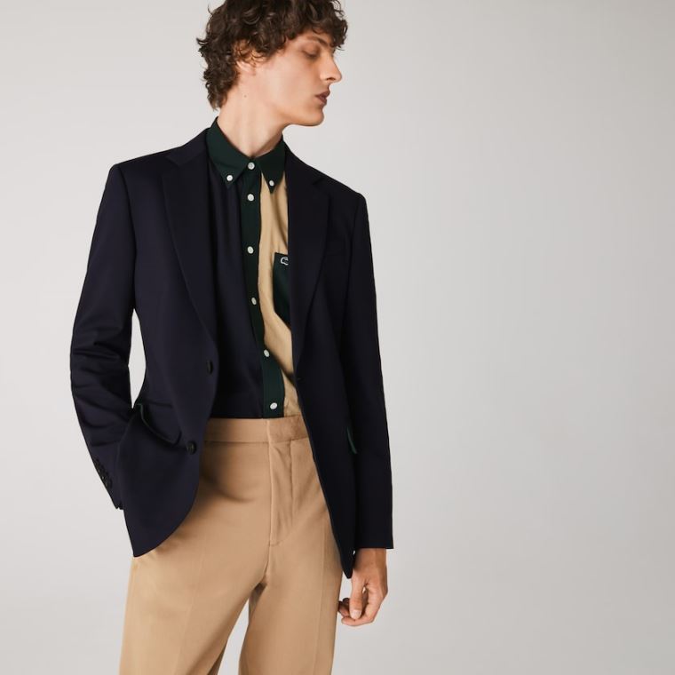 Lacoste Stretch Buttoned Straight Fit Blazer Mørkeblå Blå | TVOyCcXY