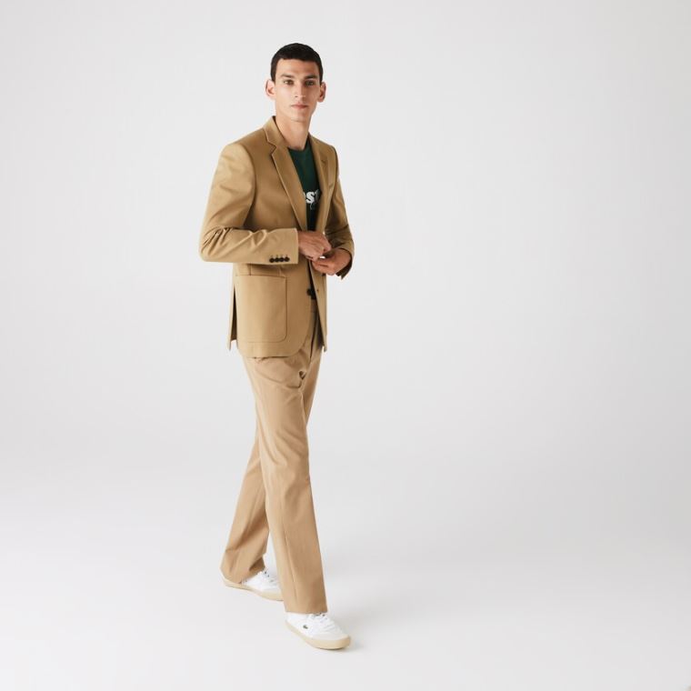 Lacoste Stretch Buttoned Straight Fit Bomulds Blazer Beige | JBS9Ei9M