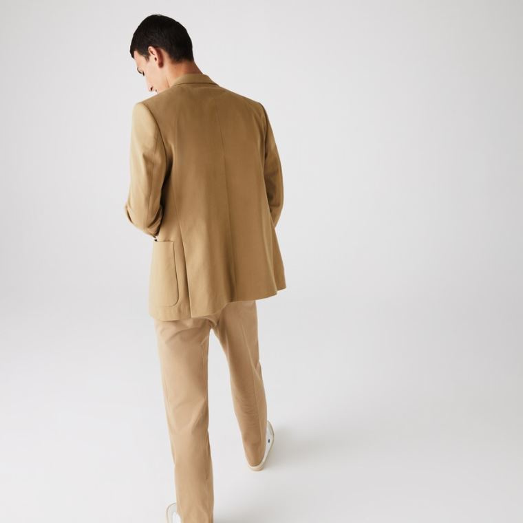 Lacoste Stretch Buttoned Straight Fit Bomulds Blazer Beige | JBS9Ei9M