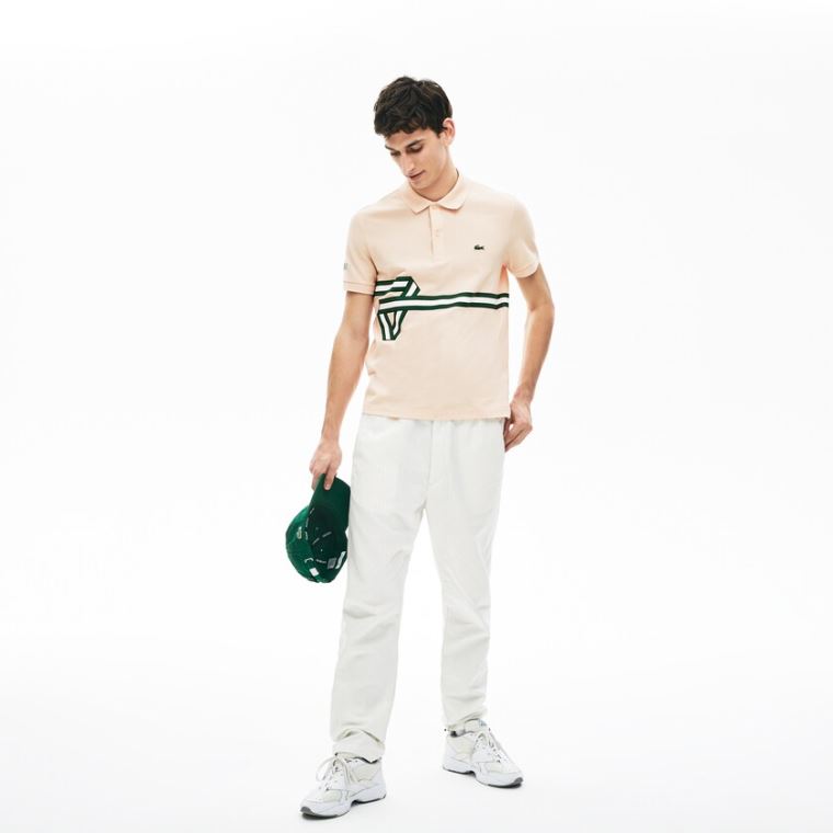 Lacoste Stripe Print Polo Shirt Lyselyserød | LkncHZiF