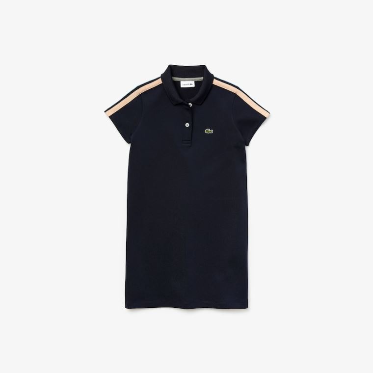 Lacoste Striped Band Stretch Polo Kjole Mørkeblå Blå Lyserød Blå | w6uhIPN1