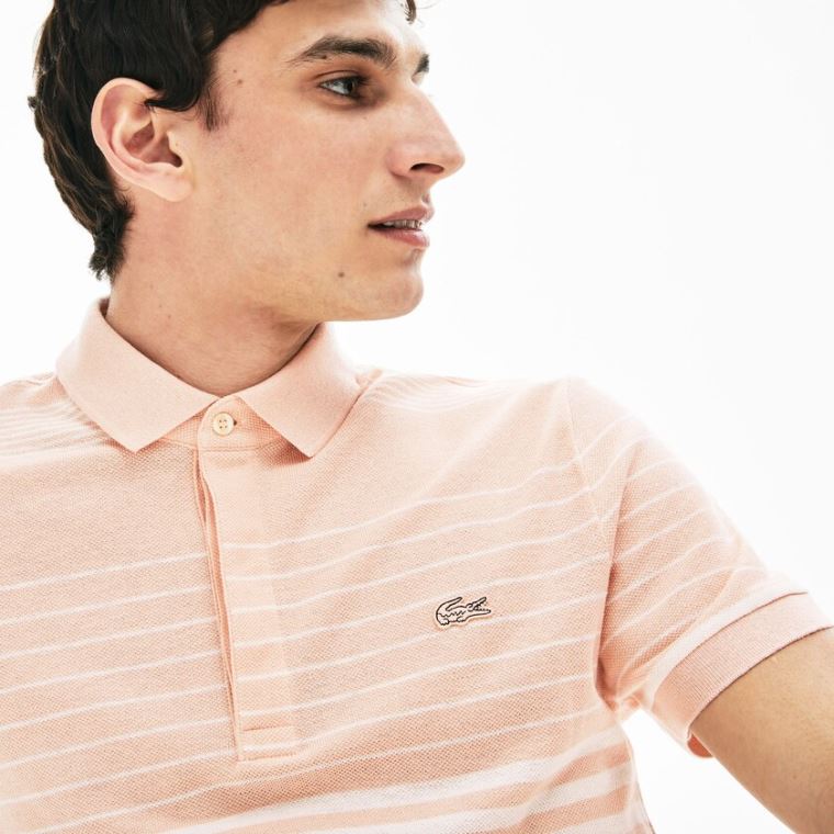 Lacoste Striped Linen And Bomulds Regular Fit Polo Shirt Lyselyserød Hvide | GXSyS2Sj