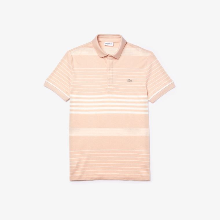 Lacoste Striped Linen And Bomulds Regular Fit Polo Shirt Lyselyserød Hvide | GXSyS2Sj