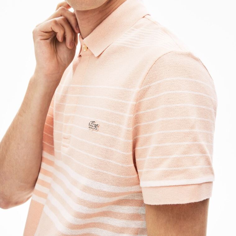 Lacoste Striped Linen And Bomulds Regular Fit Polo Shirt Lyselyserød Hvide | GXSyS2Sj