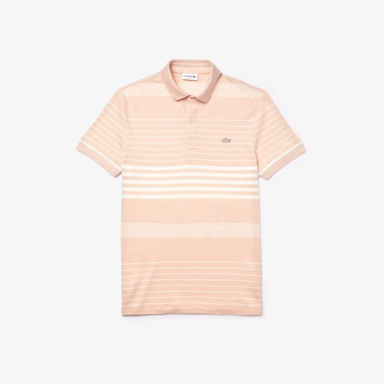 Lacoste Striped Linen And Bomulds Regular Fit Polo Shirt Lyselyserød Hvide | GhnLkacf