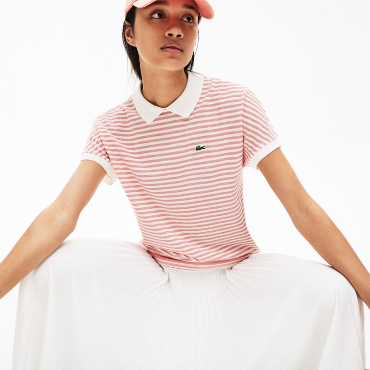 Lacoste Striped Polo Rød Hvide | MapuQM2a