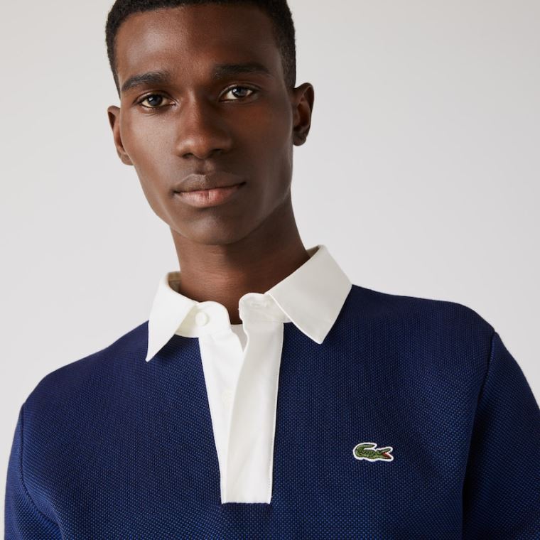 Lacoste Striped Rugby Sweater Mørkeblå Blå Blå Grøn Beige Hvide | qz1Sn3av