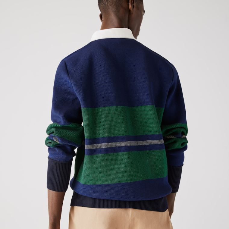 Lacoste Striped Rugby Sweater Mørkeblå Blå Blå Grøn Beige Hvide | qz1Sn3av