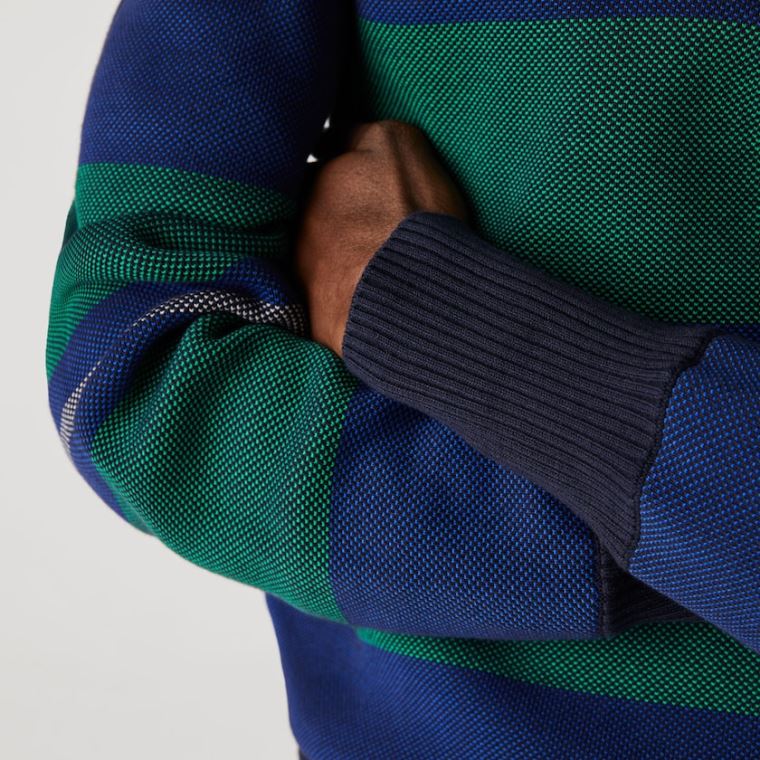 Lacoste Striped Rugby Sweater Mørkeblå Blå Blå Grøn Beige Hvide | qz1Sn3av