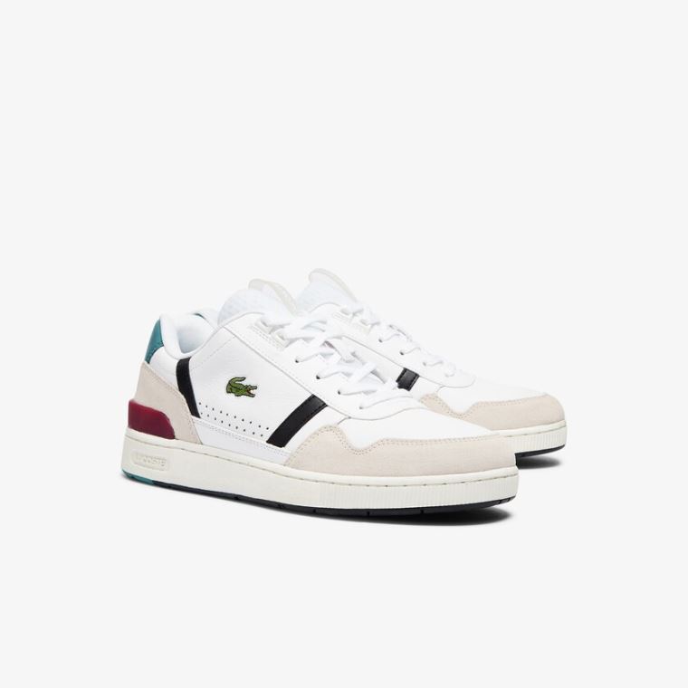 Lacoste T-Clip Læder Colour-Pop Sneakers Hvide Beige | wUzTdGLK