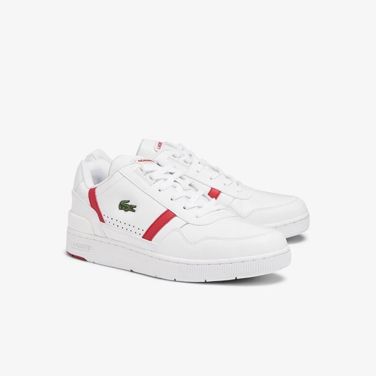 Lacoste T-Clip Læder Sneakers Hvide Rød | aqKSJWcH