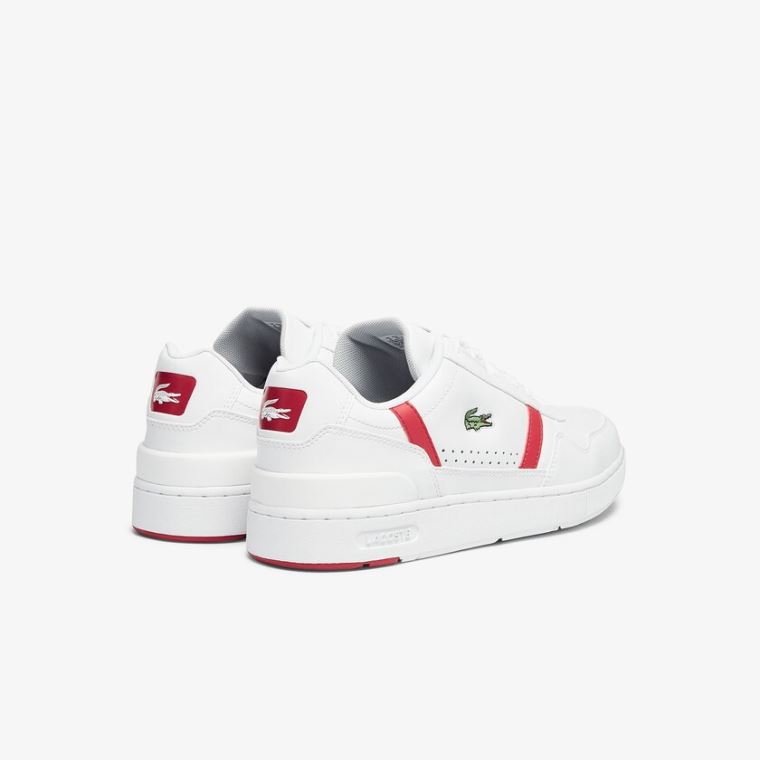 Lacoste T-Clip Læder Sneakers Hvide Rød | aqKSJWcH