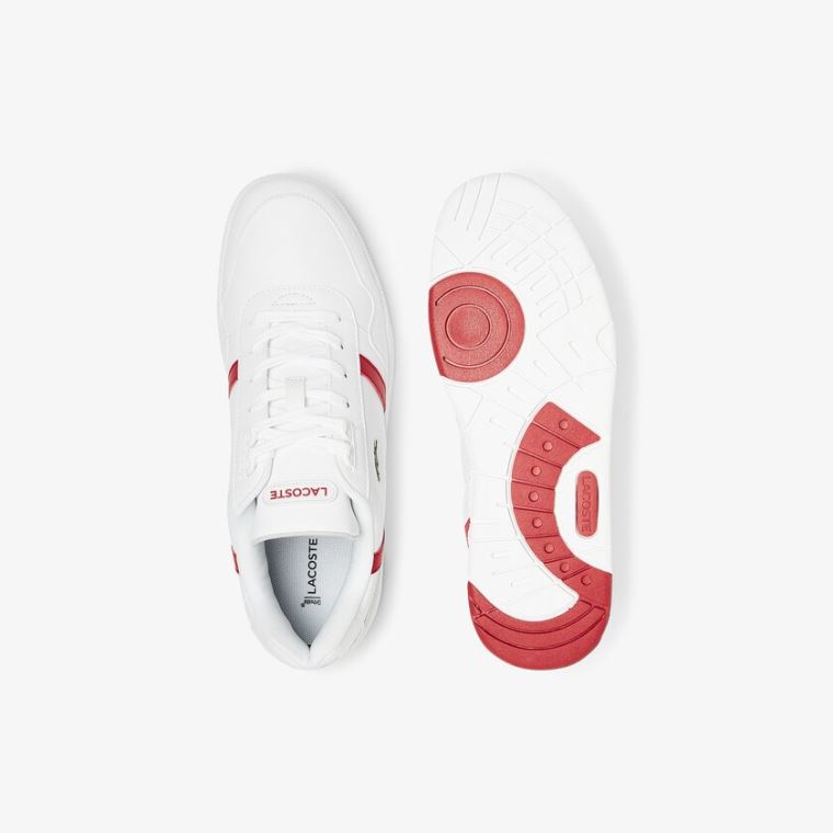 Lacoste T-Clip Læder Sneakers Hvide Rød | aqKSJWcH