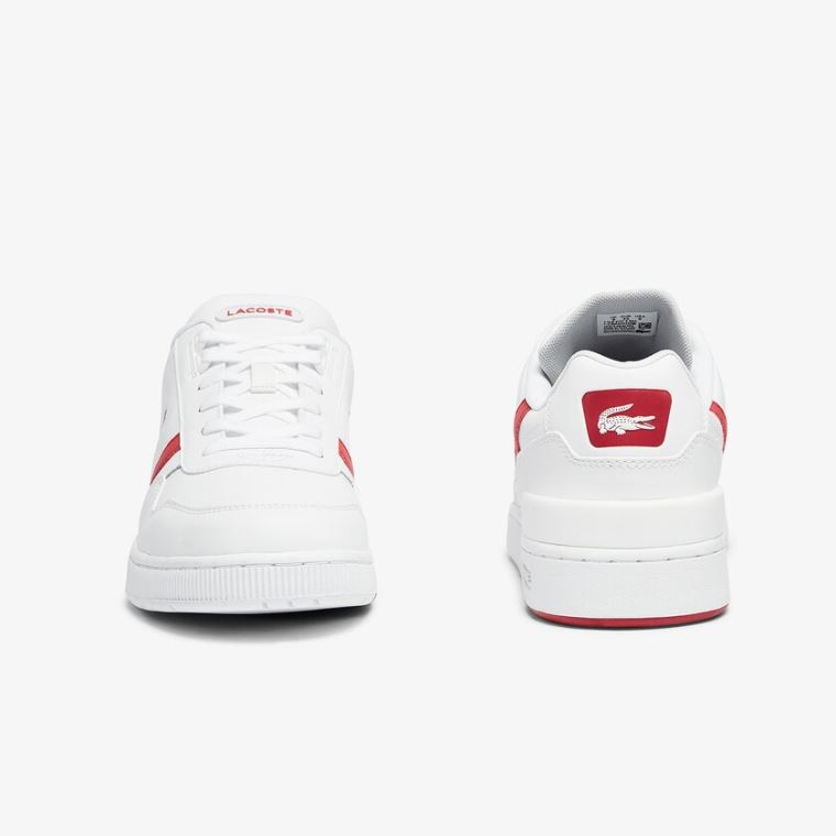 Lacoste T-Clip Læder Sneakers Hvide Rød | aqKSJWcH