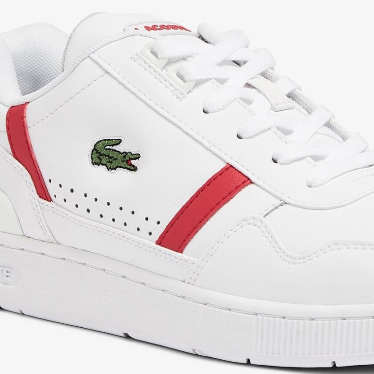 Lacoste T-Clip Læder Sneakers Hvide Rød | aqKSJWcH