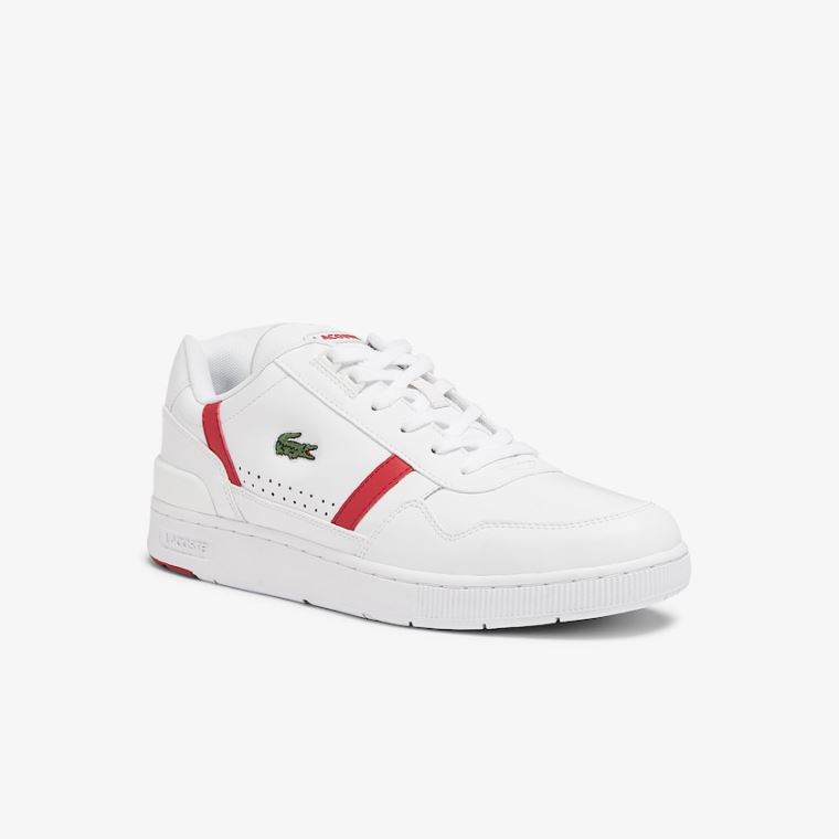 Lacoste T-Clip Læder Sneakers Hvide Rød | aqKSJWcH