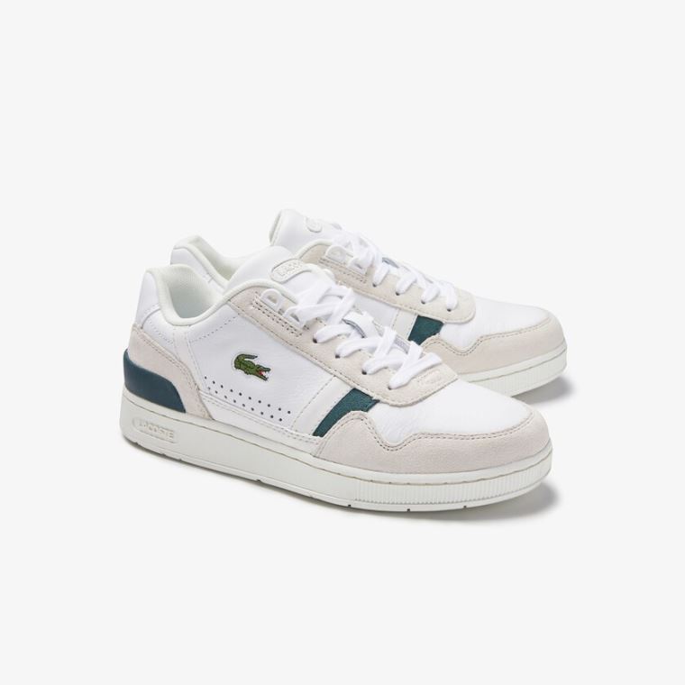 Lacoste T-Clip Læder and Ruskind Sneakers Hvide | UGZncwD3