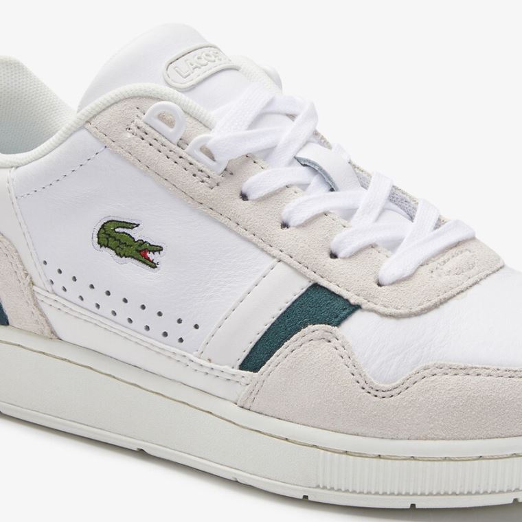 Lacoste T-Clip Læder and Ruskind Sneakers Hvide | UGZncwD3