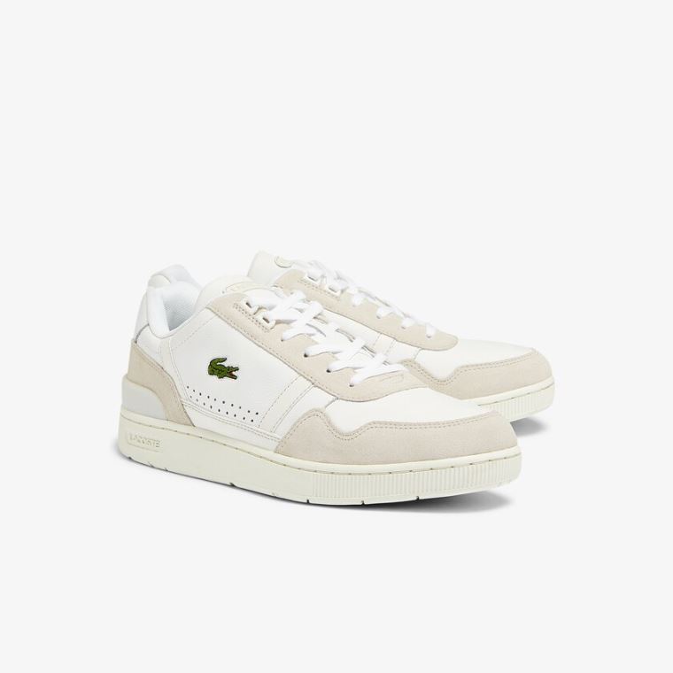 Lacoste T-Clip Læder and Ruskind Sneakers Hvide Grå | pddGCWMK