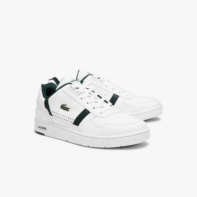 Lacoste T-Clip Læder and Syntetisk Perforated Sneakers Hvide | SXqqlDnr