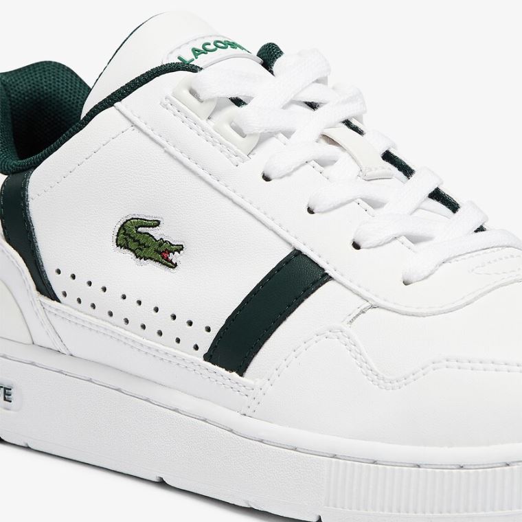 Lacoste T-Clip Læder and Syntetisk Perforated Sneakers Hvide | SXqqlDnr