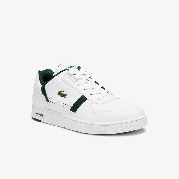 Lacoste T-Clip Læder and Syntetisk Perforated Sneakers Hvide | SXqqlDnr