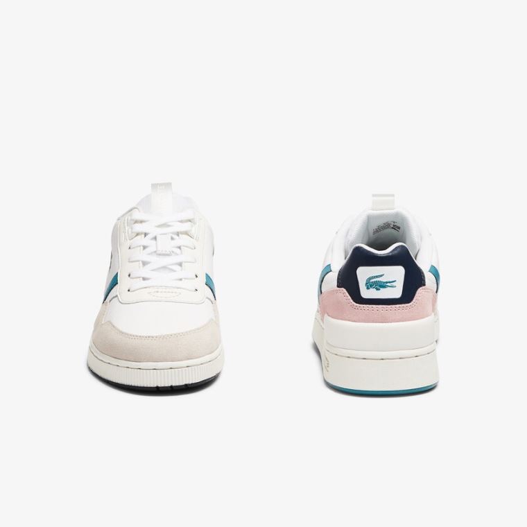 Lacoste T-Clip Læder and Syntetisk Sneakers Hvide Mørketurkis | 4fu5Tm66