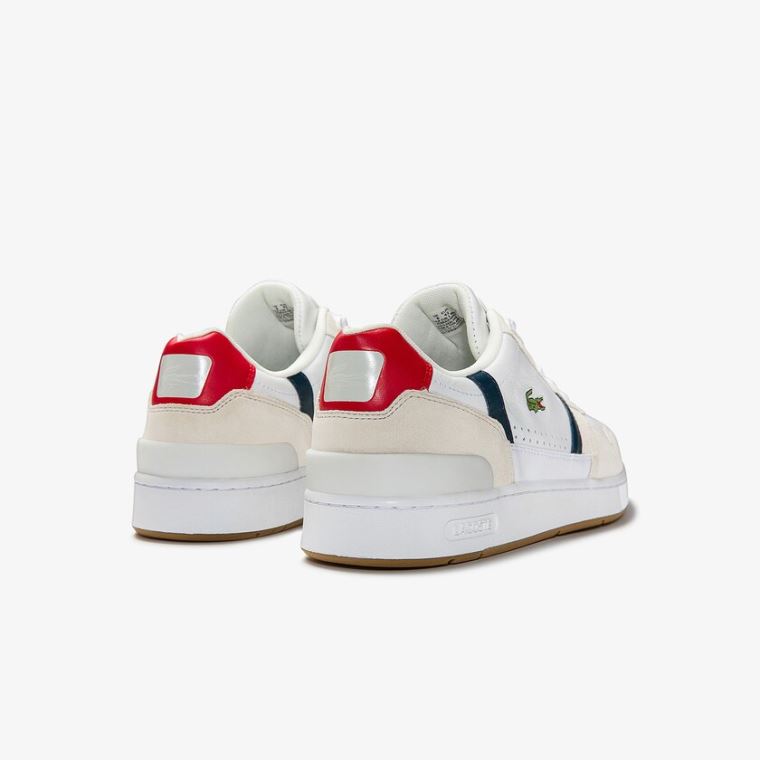 Lacoste T-Clip Tricolour Læder and Ruskind Sneakers Hvide Beige | RgeWJ2wd