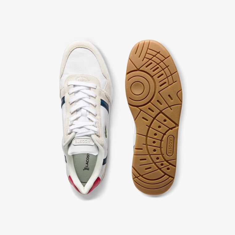 Lacoste T-Clip Tricolour Læder and Ruskind Sneakers Hvide Beige | RgeWJ2wd