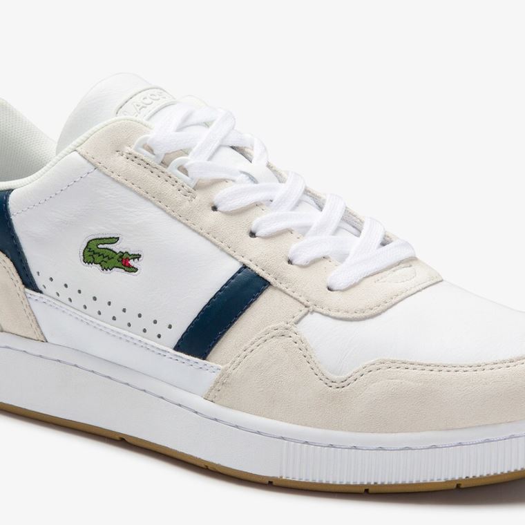 Lacoste T-Clip Tricolour Læder and Ruskind Sneakers Hvide Beige | RgeWJ2wd