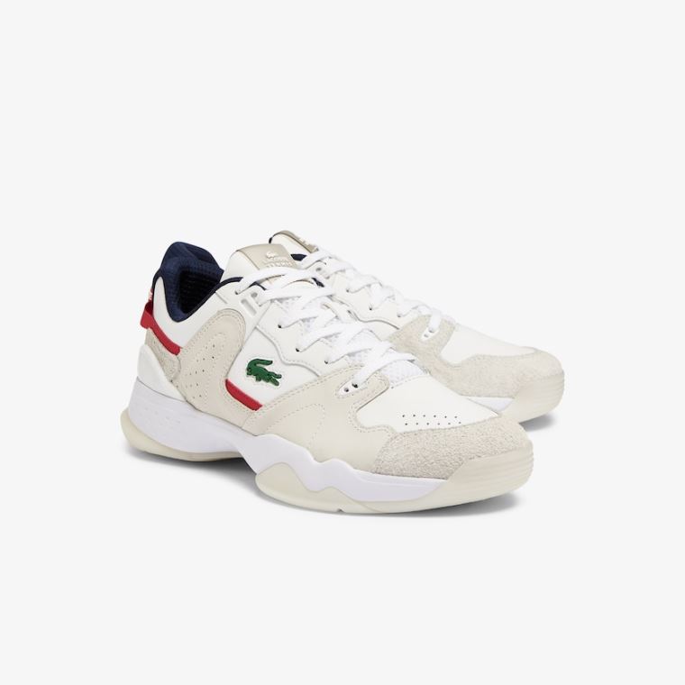 Lacoste T-Point Læder and Ruskind Sneakers Hvide Beige | mbGDsVWU