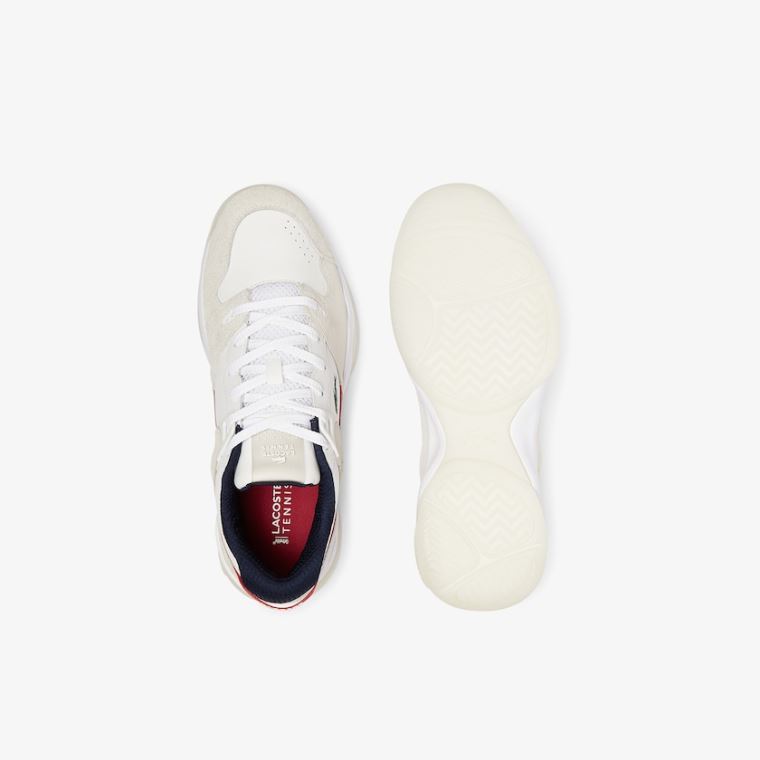 Lacoste T-Point Læder and Ruskind Sneakers Hvide Beige | mbGDsVWU