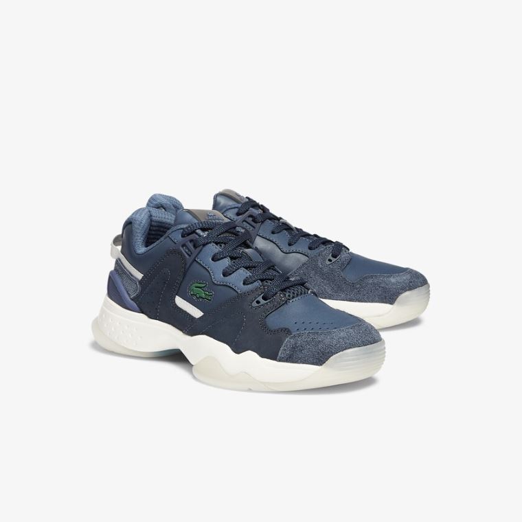 Lacoste T-Point Nubuck Læder Sneakers Mørkeblå | DSsN3sId