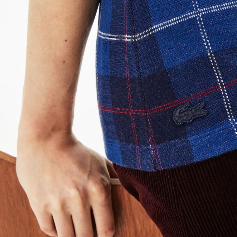 Lacoste Tartan Check Bomulds Jacquard Polo Mørkeblå Blå Blå | yru82YG2