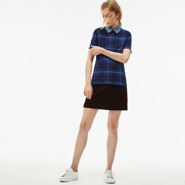 Lacoste Tartan Check Bomulds Jacquard Polo Mørkeblå Blå Blå | yru82YG2