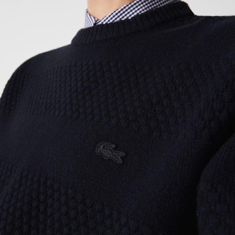 Lacoste Textured Striped Wool-Blend Sweater Mørkeblå Blå | zS5a2YnT