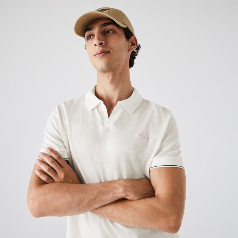 Lacoste Tunisian Collar Linen And Bomulds Regular Fit Polo Shirt Hvide Sort | h2Bk3UFx