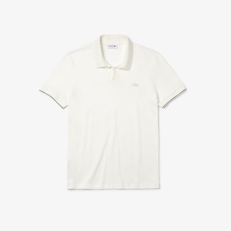 Lacoste Tunisian Collar Linen And Bomulds Regular Fit Polo Shirt Hvide Sort | h2Bk3UFx