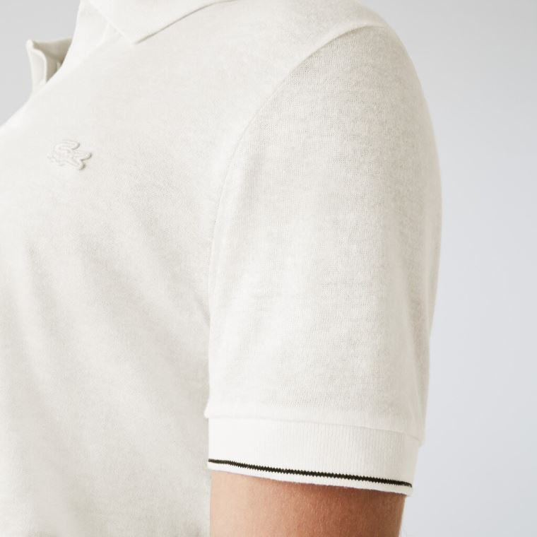 Lacoste Tunisian Collar Linen And Bomulds Regular Fit Polo Shirt Hvide Sort | h2Bk3UFx