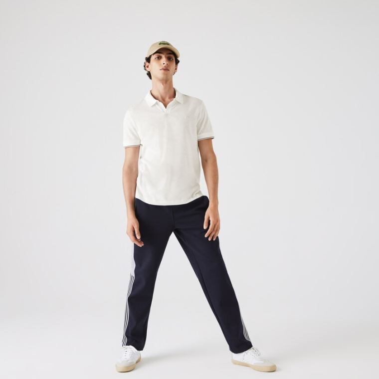 Lacoste Tunisian Collar Linen And Bomulds Regular Fit Polo Shirt Hvide Sort | tSSa17Vn