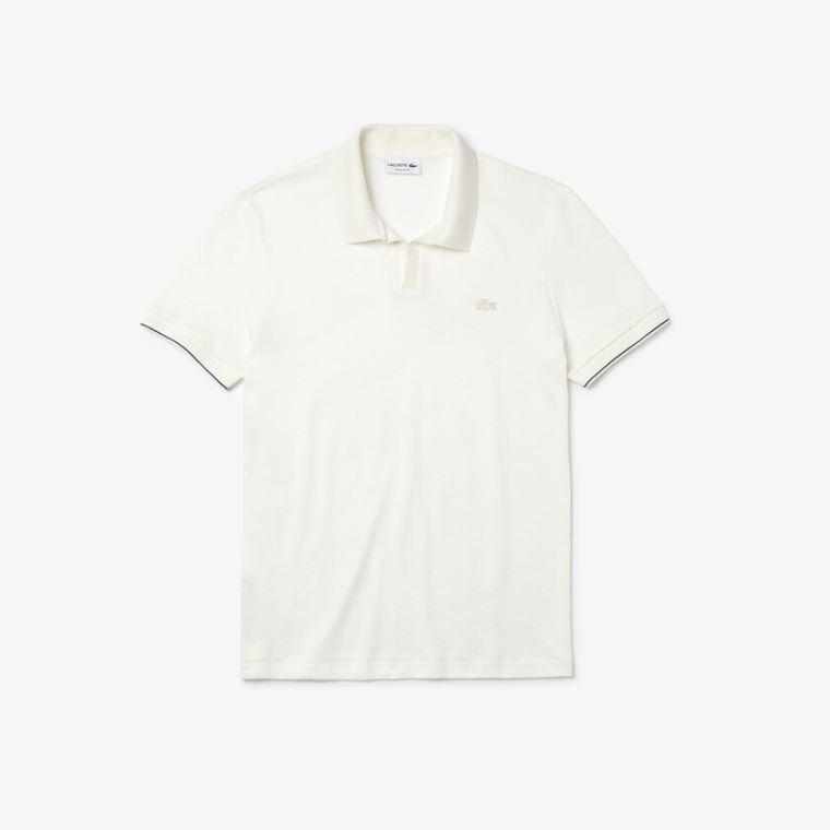 Lacoste Tunisian Collar Linen And Bomulds Regular Fit Polo Shirt Hvide Sort | tSSa17Vn