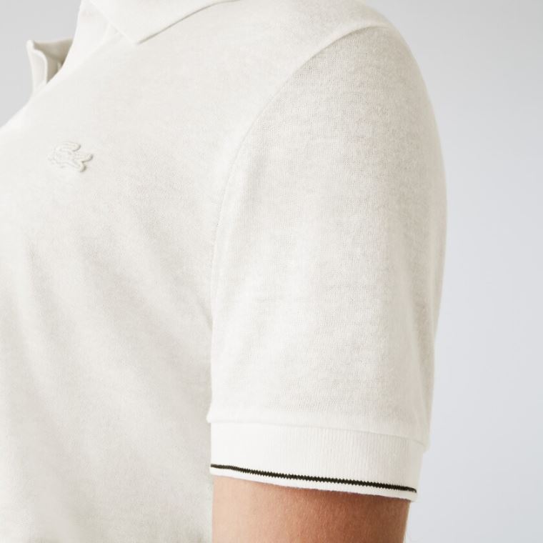 Lacoste Tunisian Collar Linen And Bomulds Regular Fit Polo Shirt Hvide Sort | tSSa17Vn