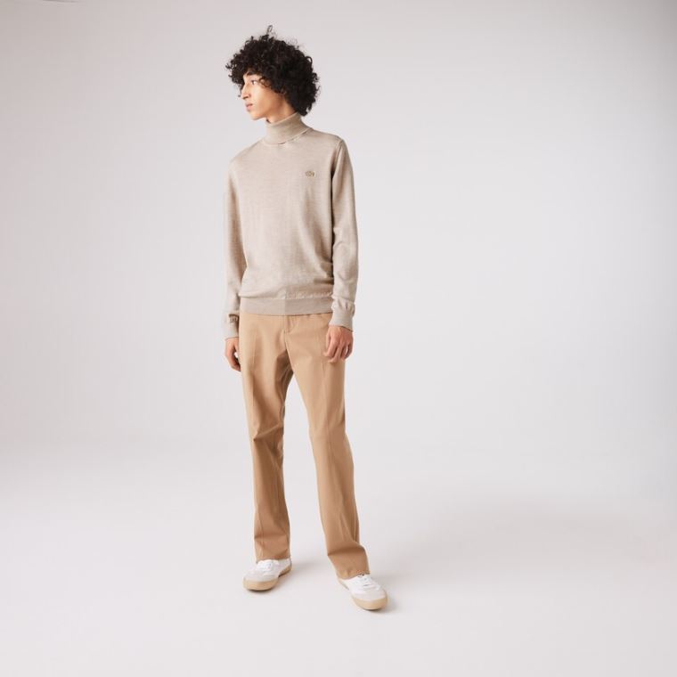 Lacoste Turtleneck Merino Wool Sweater Beige | HZe9ab6L