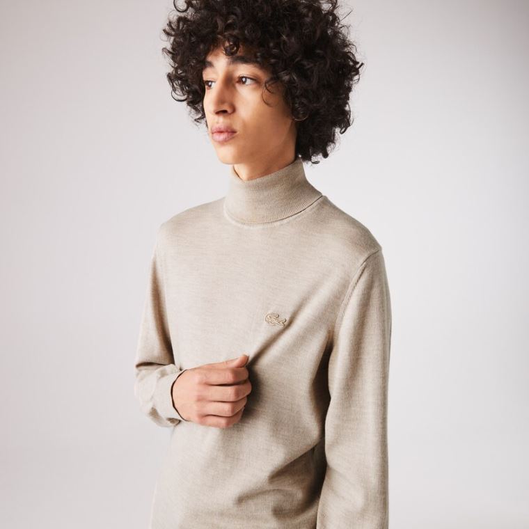 Lacoste Turtleneck Merino Wool Sweater Beige | HZe9ab6L