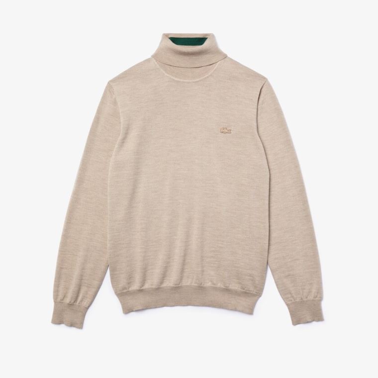 Lacoste Turtleneck Merino Wool Sweater Beige | HZe9ab6L