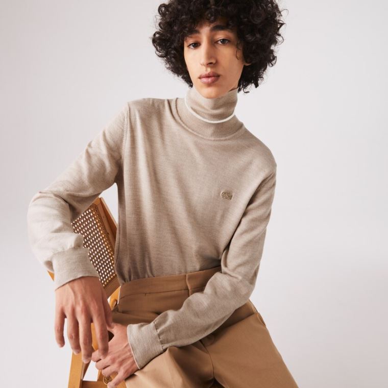 Lacoste Turtleneck Merino Wool Sweater Beige | HZe9ab6L