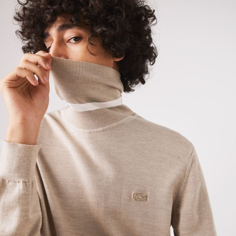 Lacoste Turtleneck Merino Wool Sweater Beige | HZe9ab6L