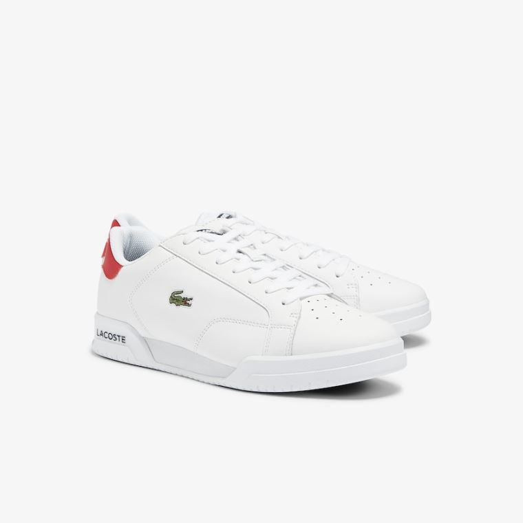 Lacoste Twin Serve Læder Colour-Pop Sneakers Hvide Beige | kT0ww7Fa